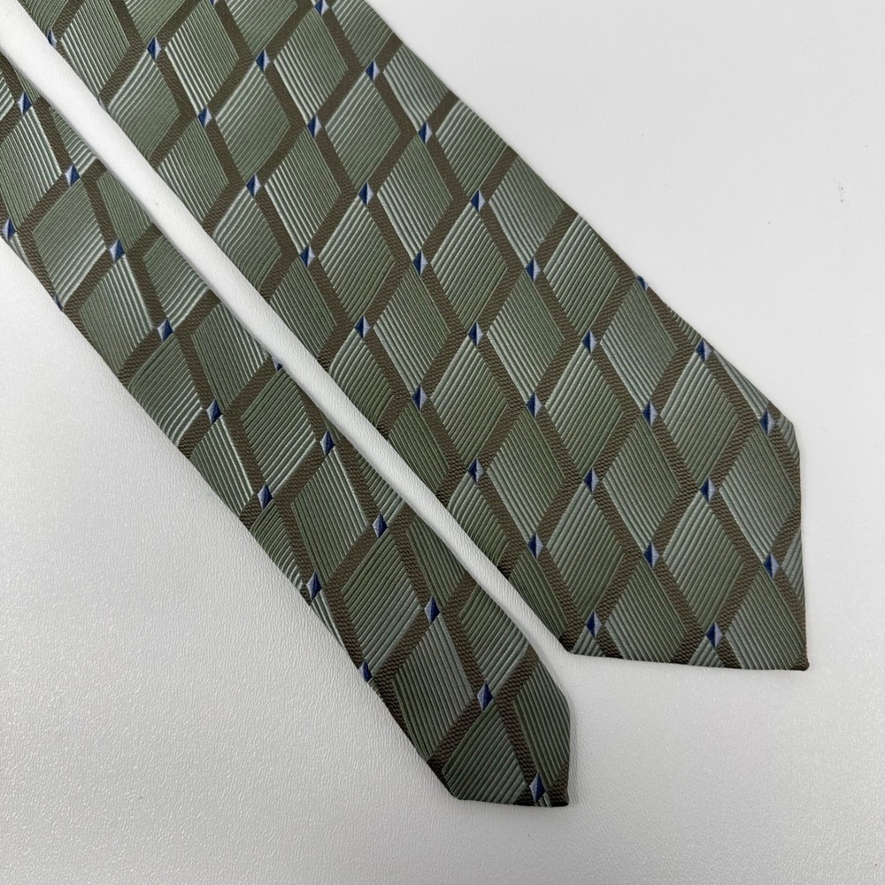 Ermenegildo Zegna Silk Tie Sage Green Geometric Diamond Pattern Made in Italy